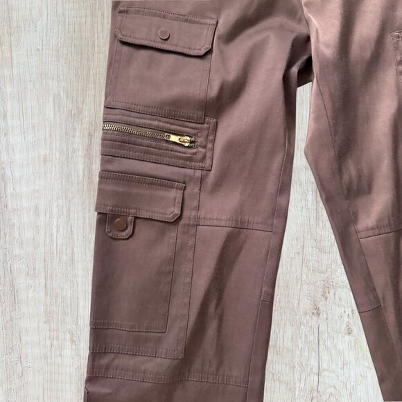 CACHE Brown Gold Zipper Capri Cropped Cargo Pants 4 - Picture 3 of 8